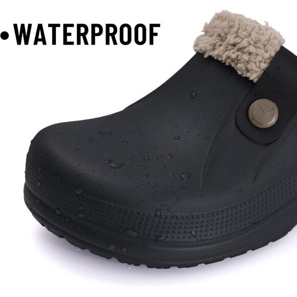 Women Black/Khaki Clogs Waterproof Winter Fuzzy Slippers Classic Fur Lined - Picture 5 of 6